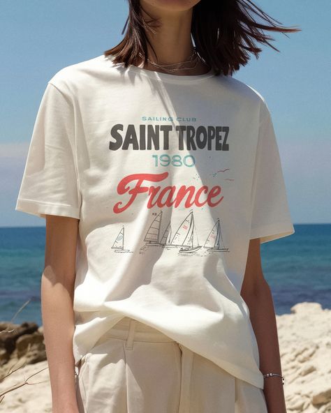 Sun, sea, and Summers In France. 🌞🌊🇫🇷 #SaintTropezStyle #VintageVibes #SailingClub Etsy Tee Shirts, Saint Tropez France, Cowgirl Graphic, St Tropez France, Nautical Aesthetic, San Tropez, Summer Graphic Tee, Club T Shirt, Cannes France