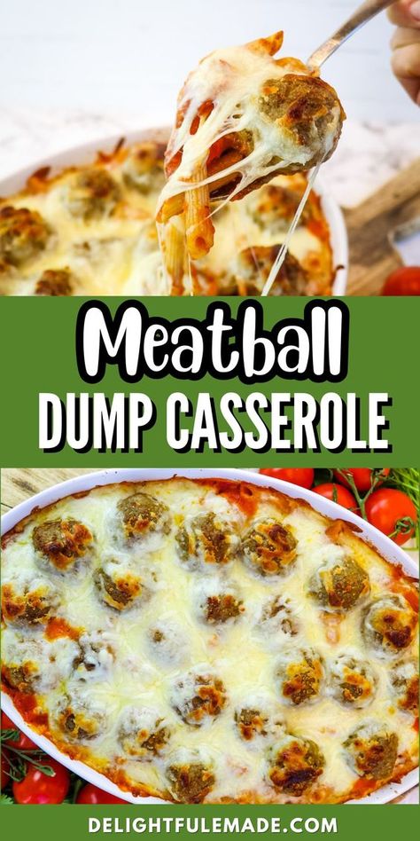 This meatball dump casserole comes together easily with just 5 ingredients, including frozen meatballs, marinara sauce, and pasta. Easy with minimal prep making it perfect for a weeknight dinner idea! When baking frozen meatballs, it is not necessary to sauté them before baking. Make sure the meatballs are thawed and no longer frozen before adding to the sauce. You can easily do this with the defrost setting on your microwave. Meatball Pizza Bake Crockpot, Frozen Meatballs Crockpot Dinners, Frozen Meatball Dinner Ideas Crock Pot, Recipes With Chicken Meatballs Frozen, Meal Prep With Meatballs, Meat Ball Dinner Ideas Frozen, Meatballs In Crockpot Frozen, Frozen Meatballs Recipe Dinners, What Can I Make With Meatballs