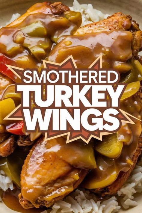 Indulge in the ultimate comfort food with our authentic Smothered Turkey Wings recipe straight from the heart of soul food cooking. Our mouthwatering dish features tender turkey wings bathed in rich, seasoned gravy that will satisfy your cravings for home-cooked goodness. If you're seeking a traditional yet flavorful meal that is both comforting and hearty, look no further than our Smothered Turkey Wings recipe. Smothered Turkey Wings Recipe Soul Food, Turkey Wing Recipes Crockpot, Smothered Turkey Wings Soul Food, Turkey Wings Recipe Soul Food, Turkey Wing Recipes Baked, Slow Cooker Turkey Wings, Smothered Turkey Wings Recipe, Wings Recipe Crockpot, Bake Turkey Wings Recipe