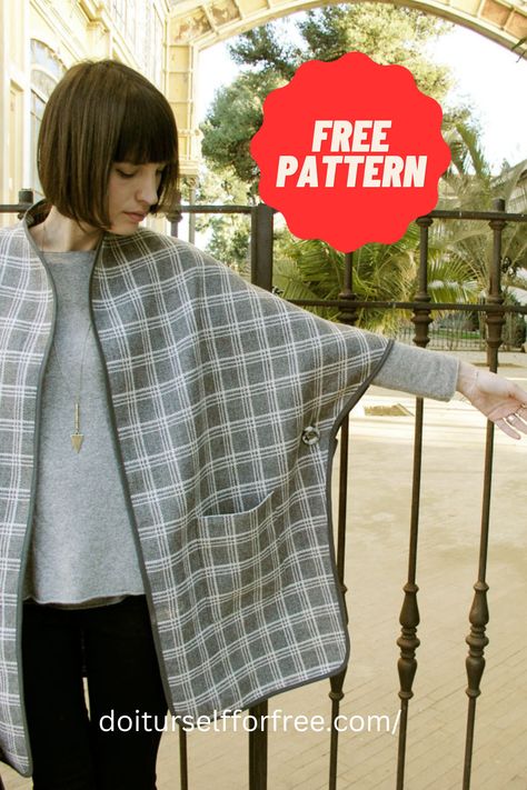 Ponchos Diy, Poncho Pattern Sewing, Sewing Patterns Free Women, Cape Pattern, Zen Colors, Coat Pattern Sewing, Poncho Coat, Free Sewing Pattern, Poncho Pattern