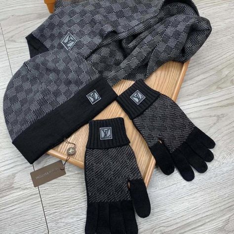 Lv hat, scarf and gloves set Comes with box and... - Depop Lv Hat, Hat Scarf, Bag Brand, Face Masks, Face Mask, Gloves, Dust Bag, Sport Shoes, Brand New