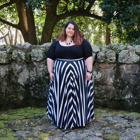 Beetlejuice Beetlejuice Beetlejuice! Plus size blogger Meagan Kerr wears Sonsee Bodysuit and Joolz Fashion Striped Maxi Circle Skirt Circle Maxi Skirt, Plus Size Outfits Casual, Fashion Outfits Plus Size, Beetlejuice Beetlejuice, Big Girl Fashion, Plus Size Maxi, Plus Size Beauty, Moda Plus, Striped Maxi