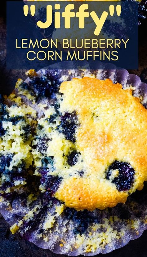 This quick and easy corn bread muffin recipe uses "Jiffy" Muffin Mix and a few other ingredients to "doctor up" these blueberry muffins! #blueberrymuffins #cornmuffins Jiffy Blueberry Cornbread, Jiffy Blueberry Mix Recipes, Jiffy Cornbread Breakfast Muffins, Blueberry Corn Muffins Jiffy, Jiffy Cornbread With Blueberries, Corn Muffin Mix Ideas, Jiffy Corn Mix Recipes, Breakfast Corn Muffins, Things To Make With Jiffy Cornbread