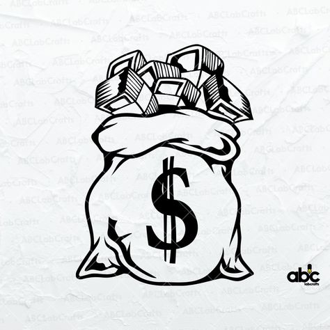 Money Bag Outline, Cartoon Money Bag, Money Bag Stencil, Money Bags Tattoo, Cash Tattoo Money, Money Bag Nails, Money Silhouette, Money Bag Tattoo Stencil, Pink Money Bag