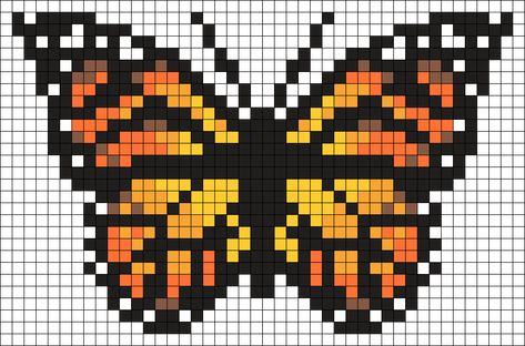 Monarch Butterfly Perler Perler Bead Pattern | Bead Sprites | Animals Fuse Bead Patterns Monarch Cross Stitch, Mini Cross Stitch Butterfly, Beaded Monarch Butterfly Pattern, Monarch Butterfly Perler Bead Pattern, Perler Beads Ideas Butterfly, Perler Butterfly Pattern, Butterfly Kandi Pattern, Perler Bead Butterfly Small, Pixel Art Pattern Butterfly