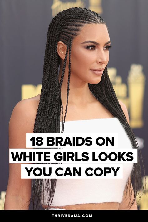 You want proof that white girls look good on braids? See Kim Kardashian and 17 others! Cornrow Ideas For White Woman, Braids For Blondes, Make Up With Braids, Box Braids White Hair, Braided Hairstyle White Women, White With Braids, 90s Braids Hairstyles White, White Hair Braided Hairstyles, Braids For Light Skinned Women