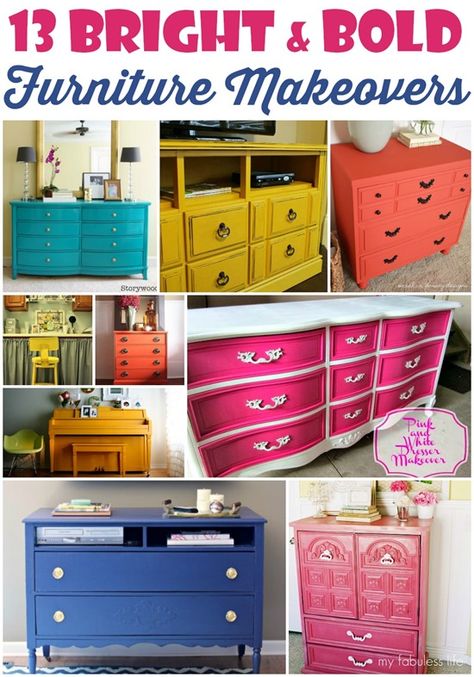 Love all of these BOLD pieces of furniture! Makes such a statement! | Domestic Superhero for Just a Girl and Her Blog Bold Furniture, Bohemian Painting, Furniture Colors, Colors Painting, Diy Casa, Furniture Rehab, Painting Furniture, Furniture Painting, Distressed Painting