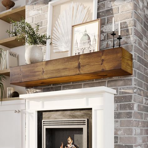 PRICES MAY VARY. Sturdy All-Wood Shelf — Our wood mantels for fireplace are made from eco-friendly pine, providing exceptional durability and long-lasting quality. This 6-foot fireplace mantel brings a warm and inviting centerpiece to your fireplace or surrounding area. Heat Shield — The space above Woodlands fireplace mantel shelf 48 inch is vulnerable to heat and smoke. Woodlands fireplace mantel shelves, sized at 48 Inches X 8 X 5, offers crucial protection to keep your valuable mantel decor Wood Mantle With Floating Shelves, Fireplace Mantels For Large Living Rooms, Floating Mantle Fireplace The Home Depot, Mantle Shelf Mantelsdirect.com, Mantle Shelf With Tv, Floating Mantel Lowe's, Wood Shelf Over Fireplace, Farmhouse Fake Fireplace Mantel, Rustic Mantle Shelf