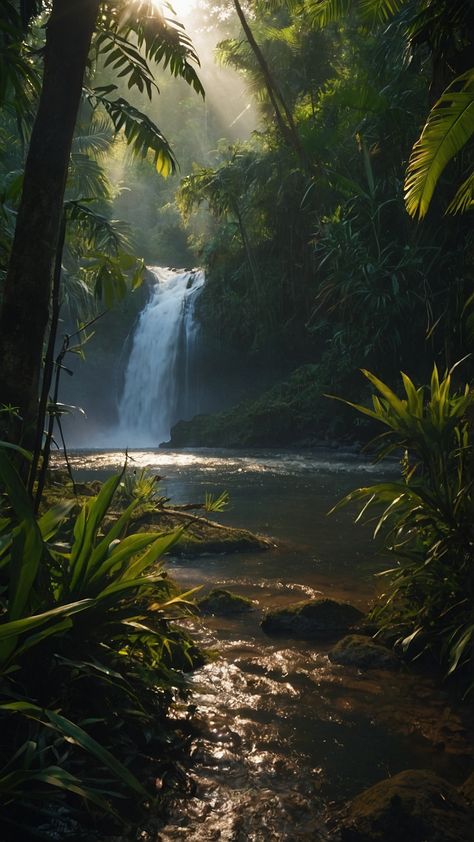 Beautiful Ponds Lakes, Stream In The Woods, Ads Background, Rainforest Environment, Waterfall Jungle, Waterfall Beautiful, Beautiful Views Nature, Beautiful Jungle, Beautiful Environment