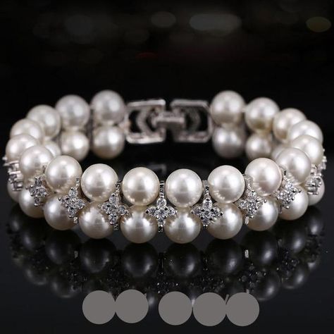 ... Pearl Bangle Bracelet, Pearl Charm Bracelet, Wedding Bracelets, Bridal Accessories Jewelry, Art Deco Bracelet, Pearl Jewelry Wedding, Pearl Bangle, White Bracelets, Cubic Zirconia Jewelry