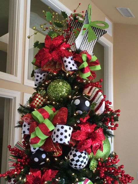 Red Lime Green And Black Christmas Tree, Black White Red And Green Christmas Tree, Christmas Tree With Black And Red Ornaments, Red White And Lime Green Christmas Tree, Red Green Black And White Christmas, Black Christmas Tree Ideas, Afro Haircuts, Polka Dot Christmas Tree, Taper Fade Afro