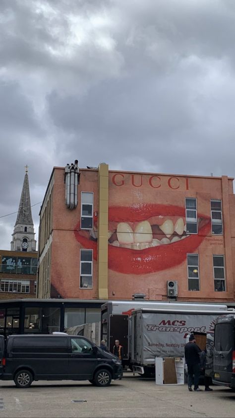 #gucci #advertising #billboard #gapteeth #teeth #mouth #london #shoreditch #instagram #aesthetic #fashion Gucci Billboard, Shoreditch Aesthetic, Fashion Billboard Design, Gucci Advertising, East London Aesthetic, London Moodboard, Instagram Aesthetic Fashion, Advertising Billboard, Random Screenshots