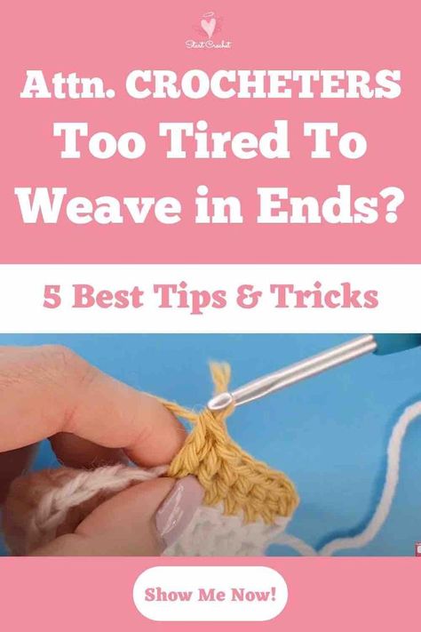 After finishing a crochet project, the most tedious part of it (assuming you've changed colours) is weaving in the ends. It doesn't have to be this way. There are some lesser-known tips & tricks that'll help you solve your problem of weaving in those ends in crochet. #crochet #crochetlove #beginnercrochet #crochetforbeginners #crochetweaveinends #weaveinends #crochettips #crochethacks #crochettricks Sew In Ends Crochet, Best Way To Weave In Ends Crochet, Weaving Ends In Crochet, Weaving In Ends Crochet, How To Weave In Ends Crochet, Weave In Ends Crochet, Joining Yarn Crochet, Edges Crochet, Crochet Tips And Tricks