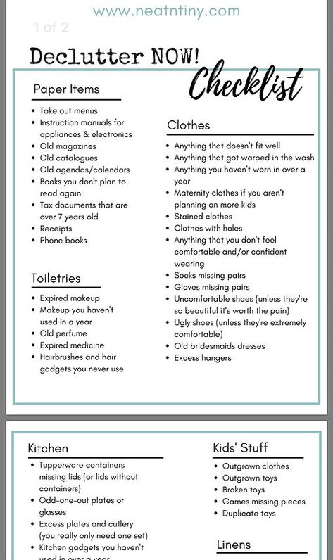 Downsizing Checklist, Declutter Minimalist, Declutter List, Housekeeping Business, Bedroom Declutter, Cleaning Lists, Home Declutter, Minimalism Challenge, Declutter Checklist