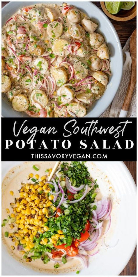 Chunky Potatoes, Layer Potatoes, Creamy Chipotle Dressing, Vegan Potato Salad, Vegan Potato Recipes, Chipotle Dressing, Vegan Potato Salads, Vegan Summer Recipes, Bbq Side