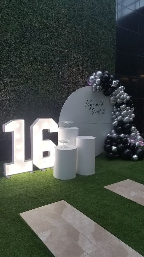 Sweet 16 Balloon Decorations, Max From Stranger Things, Sweet 16 Venues, Festa All Black, Sweet Sixteen Themes, Sweet 16 For Boys, Sweet Sixteen Party Themes, Silver Sweet 16, Sweet 16 Party Planning