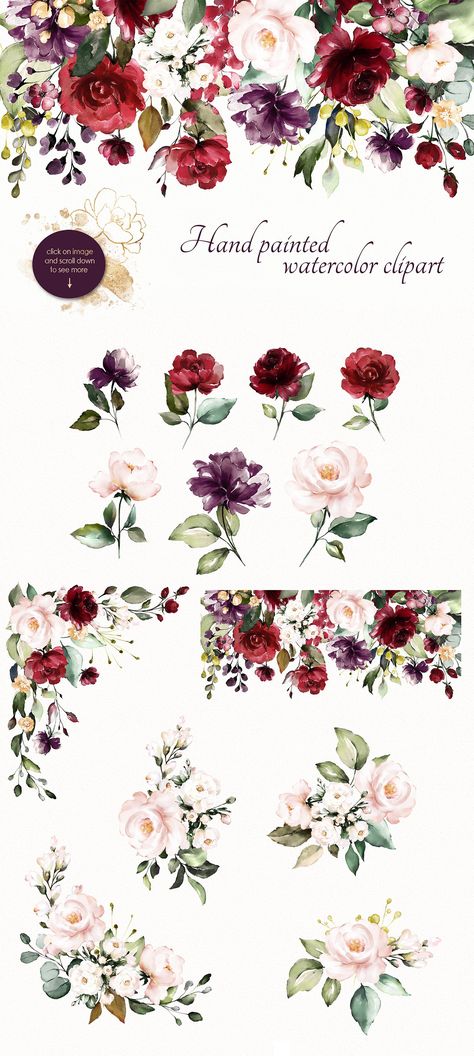 Roses. Watercolor Floral Collection by Lisima on @creativemarket Kiss Watercolor, Perfume Candle, Watercolour Garden, Wreath Bouquet, Herbs Illustration, Roses Watercolor, Background Gold, Bloom Blossom, Watercolor Graphic