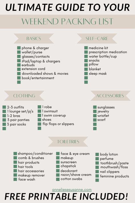 Ultimate Guide To Your Weekend Packing List Printable Vacation Packing List 3 Days, Soccer Weekend Packing List, Weekend Holiday Packing List, Two Day Packing List, Two Night Trip Packing List, 15 Day Trip Packing, Packing List For One Night, Packing For The Weekend, 3 Day 2 Night Packing List