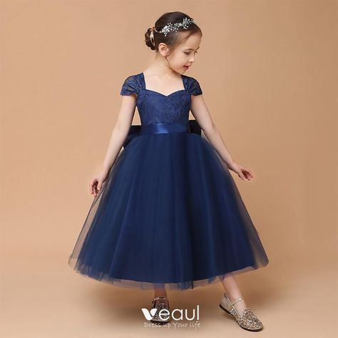 Navy Blue Flower Girl Dresses, Flower Girl Gown, Flower Girl Dresses Blue, Bow Sash, Birthday Flower, Dark Wedding, Girl Dress Patterns, Birthday Flowers, Girl Dresses