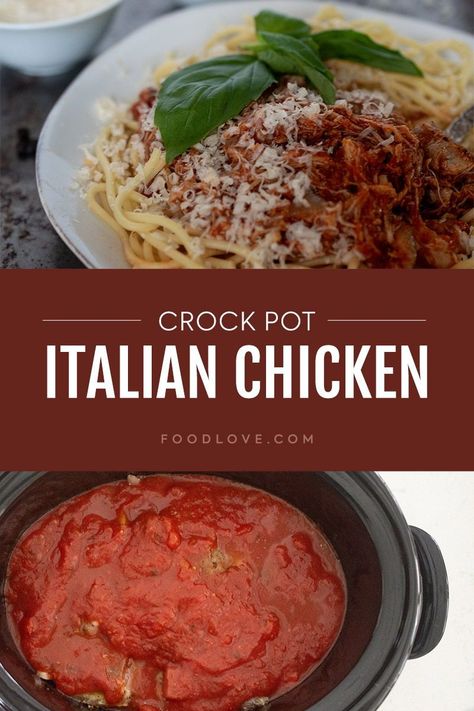 Chicken And Sauce In Crockpot, Spaghetti Sauce And Chicken Recipes, Rock Pot Chicken Spaghetti, Crockpot Chicken Tomato Sauce, Crockpot Chicken With Tomato Sauce, Italian Crockpot Chicken Recipes, Shredded Italian Chicken Crockpot, Chicken And Marinara Recipes Crock Pot, Chicken Spaghetti Sauce Crockpot