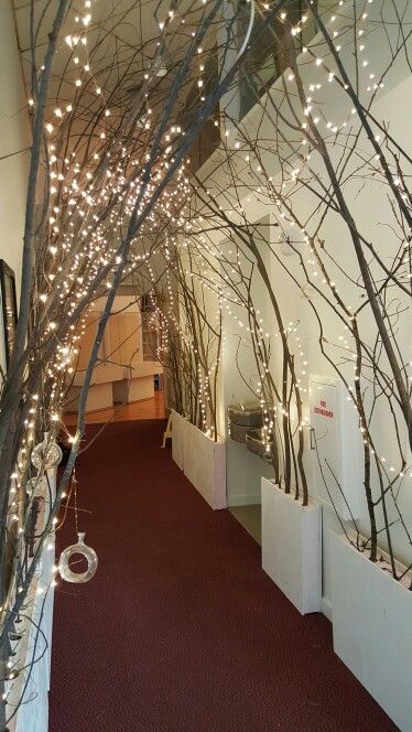 Lighted Wedding Arch Ideas, Wedding Light Archway, Wedding Hallway Decor Entrance, Decorating Hallway For Christmas, Wedding Hallway Decor, Gala Decorations Formal, Branch Archway, Decorate Hallway, Archway Decor