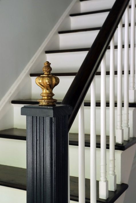 Old Stairs, Farmhouse Staircase, Stair Newel Post, Stair Design Architecture, Farmhouse Stairs, Entryway Stairs, Wrought Iron Stair Railing, White Staircase, White Stairs