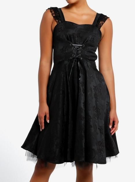 Black Brocade Corset Ruffle Midi Dress | Hot Topic Brocade Corset, Cutesy Outfit, Small Black Dress, Ruffle Midi Dress, Lace Ruffle, Ruffle Sleeves, Hoodie Girl, Christmas Dress, Dress Backs