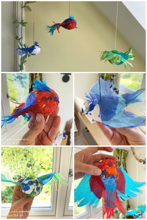 Red Ted Art shares this gorgeous tissue paper bird craft for kids. Go wild with your imagination and make some beautiful flying birds from recycled materials. Paper Mache Glue Recipe, Easy Paper Mache Recipe, Menorah Crafts For Kids, Paper Mache Birds, Air Animals, Easy Paper Mache, Paper Mache Crafts For Kids, Glue Recipe, Paper Mache Recipe