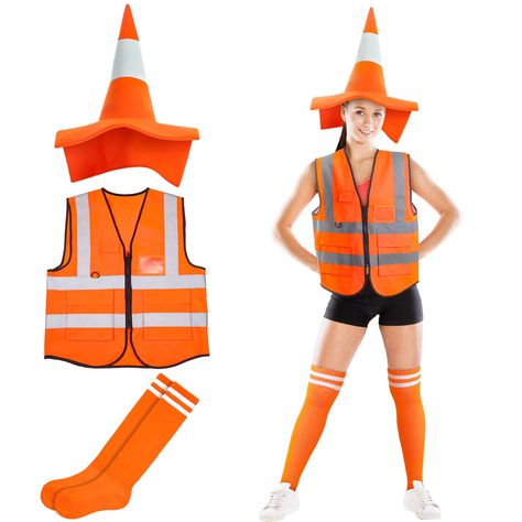 PRICES MAY VARY. Versatile Halloween Costume Accessory Kit: our package includes 3 pieces of high visibility safety vest, 3 pieces of orange traffic cone hat, and 3 pairs of striped knee high socks; These accessories can effortlessly elevate your Halloween costume or add an eye catching touch to your daily outfit Quality Materials for Comfort and Durability: made from quality polyester material, the orange safety vests and hat are built to last; The durable fabric ensures longevity, so you can e Traffic Cone Costume, Cone Costume, Women Construction, Easy College Halloween Costumes, Halloween Costumes For Work, Cone Hat, Trio Halloween Costumes, Traffic Cone, Women Costume