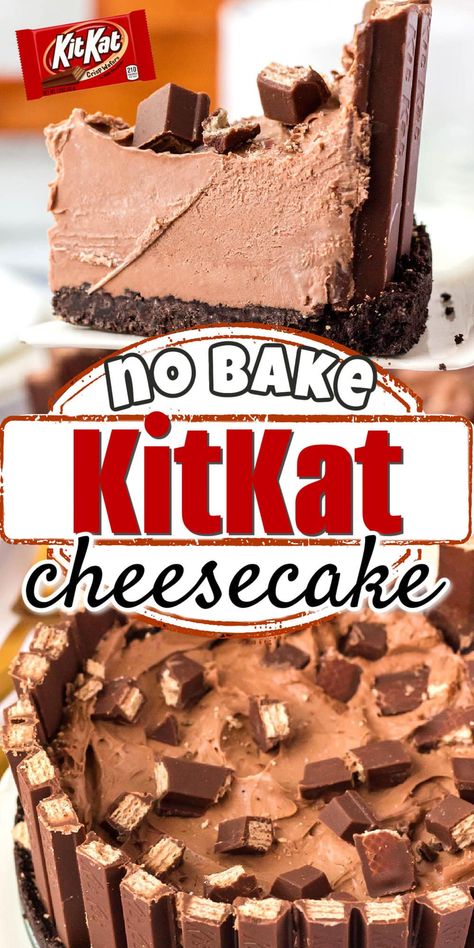 Kit Kat Cupcakes Recipe, Candy Bar Cheesecake Recipes, Kit Kat Pie, Kitkat Cheesecake Recipes, Kitkat Dessert Recipes, Disney Cheesecake, Kit Kat Cheesecake Recipes, Kit Kat Dessert Recipes, Kit Kat Dessert