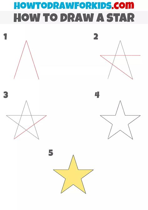 How to Draw a Star Step by Step - Easy Drawing Tutorial For Kids How To Draw Stars On Nails Step By Step, Easy Star Nail Tutorial, Drawing A Star Step By Step, How To Draw A Star On A Nail, Star Drawing On Hand, Star Tutorial Nails, Star Drawing Tutorial, How To Draw A Star Easy, Easy Star Drawings