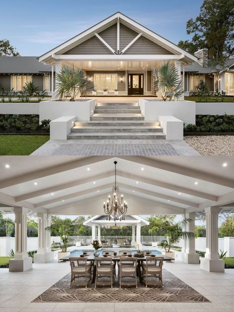 Metricon Homes Interiors, Hamptons Farmhouse Style, Hampton Style Exterior, Hamptons Home Exterior, Contemporary Hamptons Style, Hamptons Style Exterior, Coastal Farmhouse Exterior, Hamptons Exterior, Exterior Design Architecture