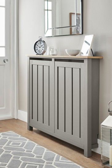 Dream Hallway, Kitchen Snug, Grey Radiator, Dove Grey Paint, Modern Radiator Cover, Stair Paneling, Entrance Hall Decor, Grey Hallway, Kitchen Revamp