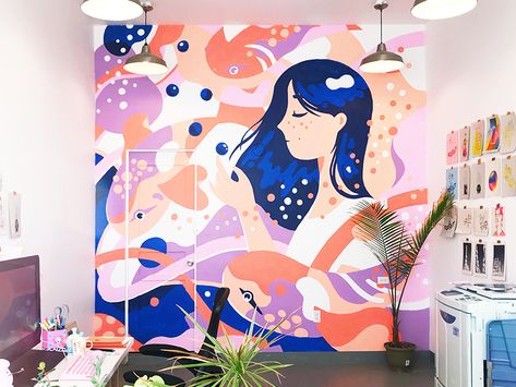 Making murals, looking for walls! by Alice Lee #dribbble #graphic #design #art #inspiration #learning #digital #graphicdesign #illustration #ui Alice Lee, Seni Mural, Illustration Interior, Seni Pastel, Posca Art, 카드 디자인, Soyut Sanat Tabloları, Wall Drawing, Wall Paint Designs