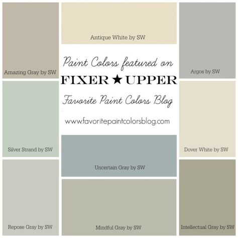 Farmhouse Paint Color Palettes - Favorite Paint Colors Blog Farmhouse Paint Colors Interior, Fixer Upper Living Room, Decoraciones Ramadan, Mindful Gray, Farmhouse Paint Colors, Farmhouse Paint, Kitchen Wall Colors, Favorite Paint Colors, Kitchen Paint Colors