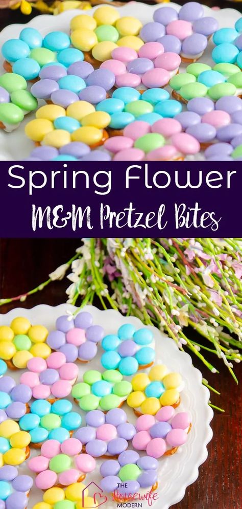 Easter Pretzel Treats, Flower Pretzel Bites, Easter Bark Recipe, Easter Pretzel, Spring Sweets, Christmas Pretzels, Spring Flower Crafts, Pretzel Treats, Spring Treats