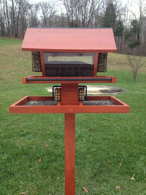 Large Bird Feeders To Build, Platform Bird Feeder, Bird Feeder Station, Large Bird Feeders, Backyard Birds Feeders, Backyard Birds Sanctuary, Spar Urethane, Wood Bird Feeder, Bird Feeder Plans