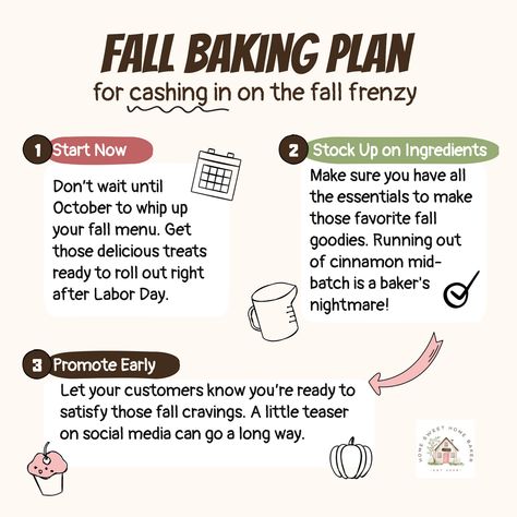 4 Steps For Planning Your Fall Baking Menu | Home Sweet Home Baker Fall Bakery Menu Ideas, Home Bakery Menu Ideas, Beach Theme Cupcakes, Home Bakery Business, Fall Menu, Bakery Menu, Birthday Traditions, Baking Items, Summer Smoothies