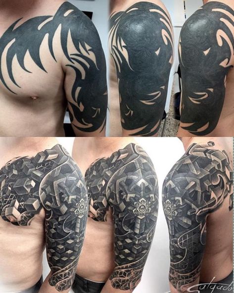 Before and After Awesome coverup done by @juan_salgado It is a HEALED pic! Shoulder Cover Up Tattoos, Forearm Cover Up Tattoos, Cover Up Tattoos For Men, Tatuaje Cover Up, Rabe Tattoo, Tato Maori, Tattoo Ideas Males, Best Cover Up Tattoos, Coverup Tattoo