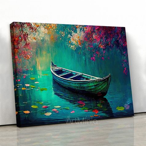 Lake With Flowers, Easy Christmas Canvas, Christmas Canvas Painting Ideas, Christmas Canvas Painting, Multi Canvas Painting, Paint Christmas, Canvas Set Of 3, Canvas Painting Ideas For Beginners, Flowers Oil Painting