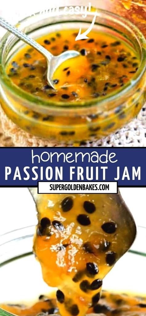 Homemade Passion Fruit Jam will add a wonderful tropical flavour to your toast, cakes and desserts! This small batch passion fruit jam recipe is easy to make with or without pectin powder. Passionfruit Jam Recipe, Passion Fruit Jelly Recipe, Passion Fruit Jam Recipe, Passion Fruit Jelly, Grenadella Recipes, Passion Fruit Jam, Passion Fruit Curd Recipe, Lilikoi Jelly Recipe, Passion Fruit Recipes