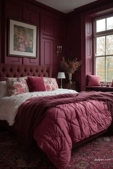 Maroon Bedroom, Cozy Glam Bedroom, Burgundy Room, Burgundy Bedroom, Studio Vibes, Glam Bedroom Decor, Red Bedroom, Color Borgoña, Glam Bedroom