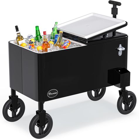 PRICES MAY VARY. Adjustable Handle: This outdoor cooler cart boasts an ergonomic adjustable handle that can be adjusted to your desired length; Our patio cooler cart is perfect for when you have a substantial amount of food and drinks to transport back and forth Universal Wheels: The enlarged wheel design of this rolling cooler allows it to adapt to a wider range of terrains and locations; Our coolers has 360° rotation to achieve effortless mobility for convenient movement in any direction 80-Qu Rolling Cooler Cart, Cooler Cart, Patio Cooler, Rolling Cooler, Wall Insert, Outdoor Cooler, Beach Patio, Vanity Bedroom, Fire Pit Furniture