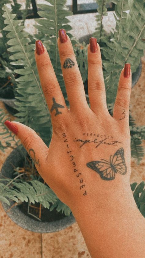 Quote On Hand Tattoo, Small Feminine Hand Tattoos, Inspirational Hand Tattoos, Hand Tattoos For Women Cross, Girly Hand Tattoos Ideas, Perspective Tattoo Ideas, Micro Hand Tattoos For Women, Quote Hand Tattoo, Let Them Tattoo Ideas On Hand