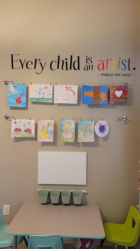 Childcare Room Decoration Ideas, Preschool Room Set Up, Day Care Decor, Childcare Room Ideas, Babies Room Childcare Ideas, Preschool Classroom Decorations, Kids Art Corner, Preschool Room Decor, Homeschool Room Design