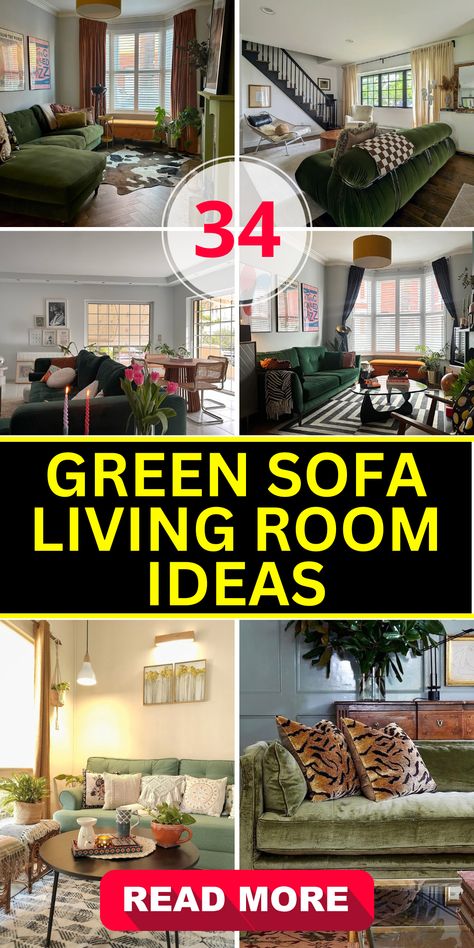 Green Sofa Magic: 34 Vibrant Living Room Ideas to Refresh Your Home - placeideal.com Neutral Living Room With Green Couch, Wall Color For Green Sofa, Living Rooms With Green Sofas, Olive Couch Living Room Ideas, Green Velvet Couch Living Room Ideas, Green Velvet Sofa Living Room Ideas, Olive Sofa Living Room Ideas, Emerald Green Couch Living Room Ideas, Olive Green Sofa Living Room Ideas