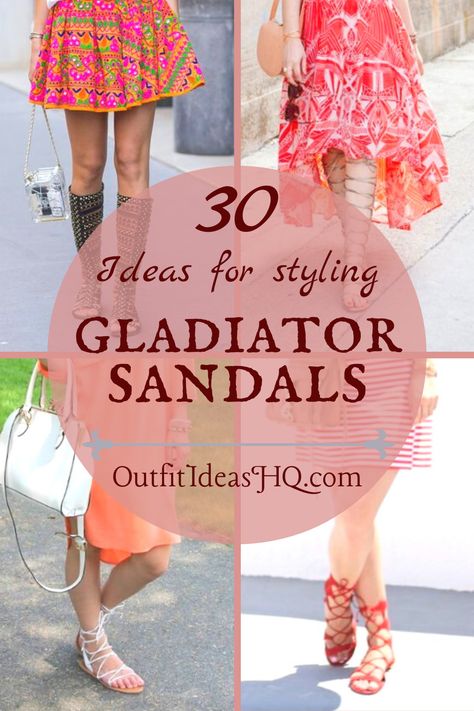 Pulling off a pair of gladiator sandals is quite easy. These sandals are super adaptable and look fantastic with almost any outfit. Below are 30 styling ideas with knee-high, ankle, flat and heeled gladiator sandals with dresses, skirts and many more to help you style yours! - via OutfitIdeasHQ.com via @OutfitIdeasHQ Gladiator Sandals Outfit With Dress, Gladiator Sandals Outfit, Sandals Outfit Casual, White Gladiator Sandals, Sandals Outfits, Sandals Outfit Summer, Brown Gladiator Sandals, Knee High Gladiator Sandals, Knee High Sandals