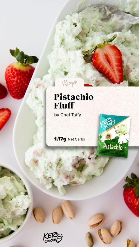 Pistachio fluff is a retro delight served as a salad or a dessert. Unlike the old-fashioned version, this dish packs a punch of protein and nutrients instead of sugar. It tastes light and fresh and will be a welcome addition to any spring meal. Keto Pistachio, Pistachio Fluff, Keto Chow, Fluff Desserts, Keto Cooking, High Protein Low Carb, Spring Recipes, Breakfast Dessert, Dessert Drinks