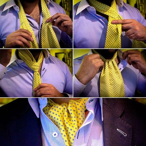 How to tie a an Ascot without it coming undone video. The next level of DAPPERNESS ! Tie An Ascot, Tie Ideas, Mens Neckwear, Neck Tie Knots, Wear A Scarf, Formal Tie, How To Wear A Scarf, Fashion Suits For Men, How To Wear Scarves