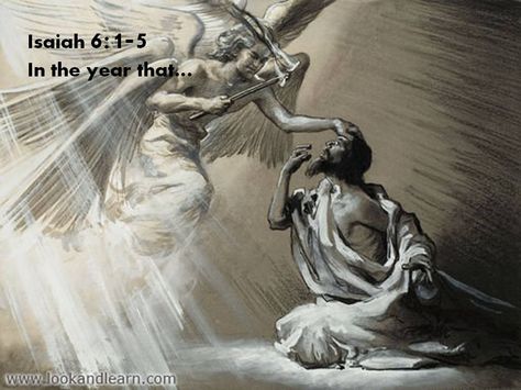 6 In the year that King Uzziah died I saw the Lord sitting upon a throne, high and lifted up; and the train[a] of his robe filled the temple. 2 Above him stood the seraphim. Each had six wings: with two he covered his face, and with two he covered his feet, and with two he flew. 3 And one called to another and said:  “Holy, holy, holy is the Lord of hosts; the whole earth is full of his glory!”[b]  4 And the foundations of the thresholds shook at the voice of him who called, and the house was fi Isaiah 4, Types Of Angels, Seraph Angel, Angels Touch, Book Of Isaiah, Isaiah 6, Lord Of Hosts, Psalm 91, Book Of Mormon